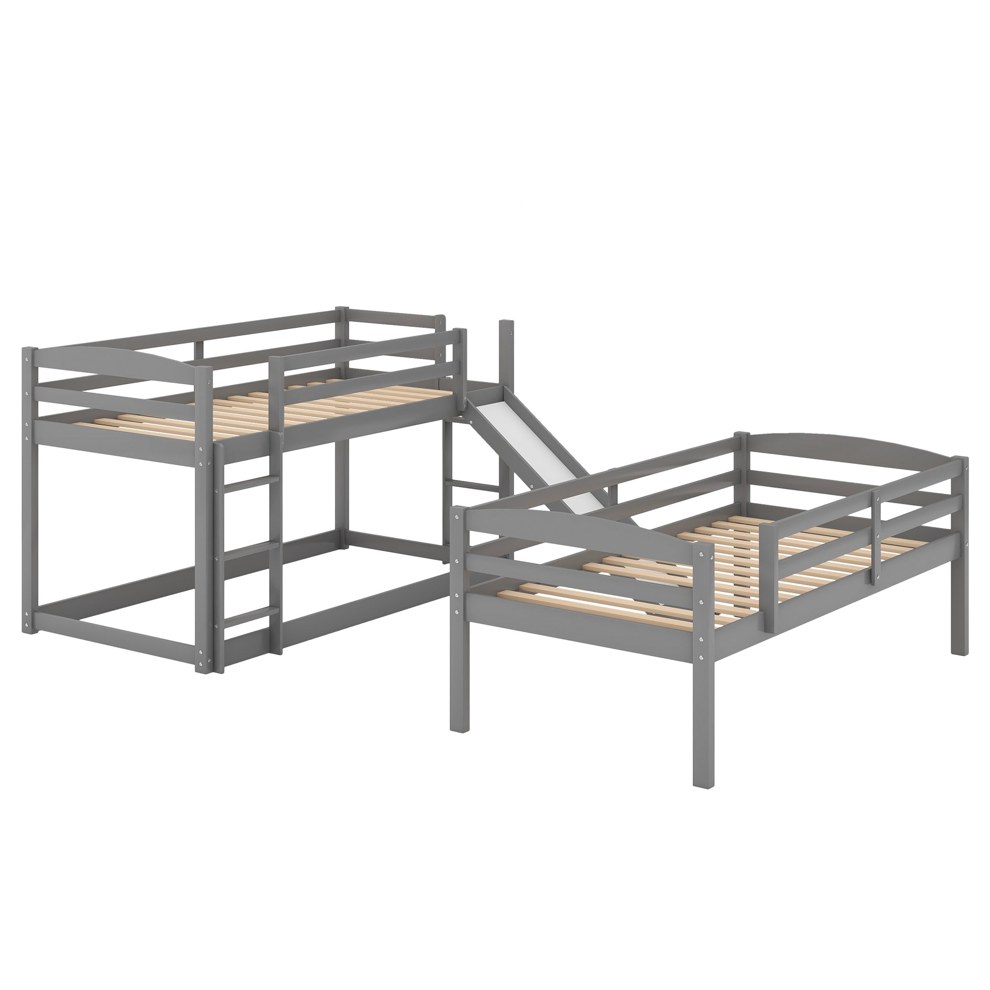 Twin over Twin over Twin Adjustable Triple Bunk Bed with Ladder and Slide