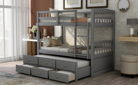 Lucky Twin Bunk Bed with Trundle & Storage - Gray