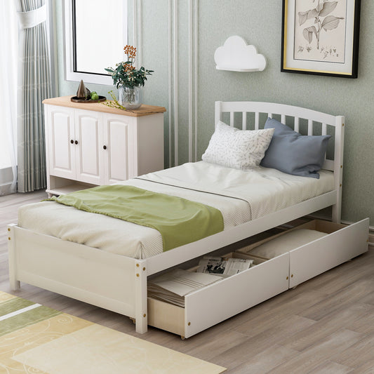 Twin Platform Storage Bed with Two Drawers in White