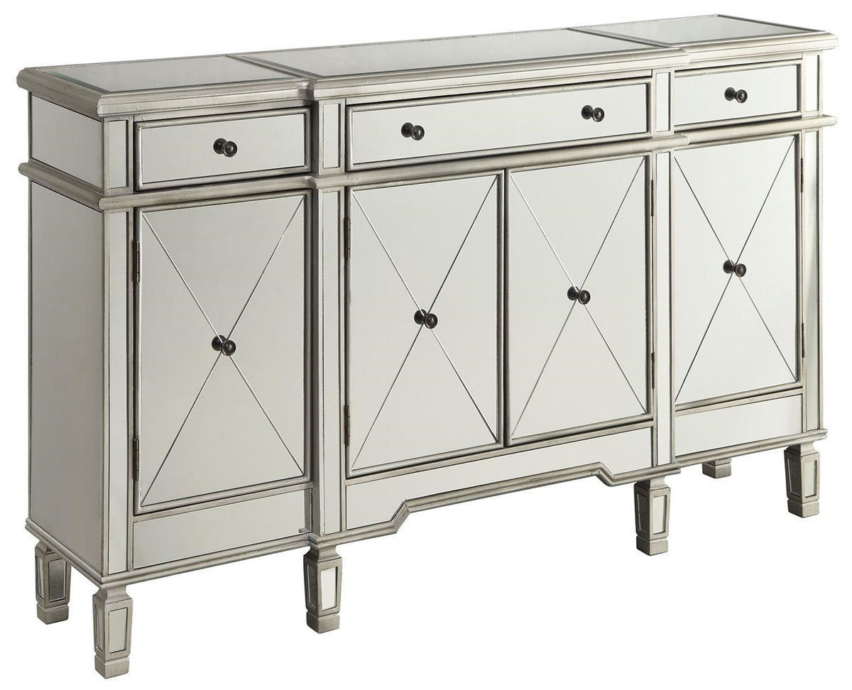 Crysalis Silver-Mirrored Finish Cabinet With Wine Storage