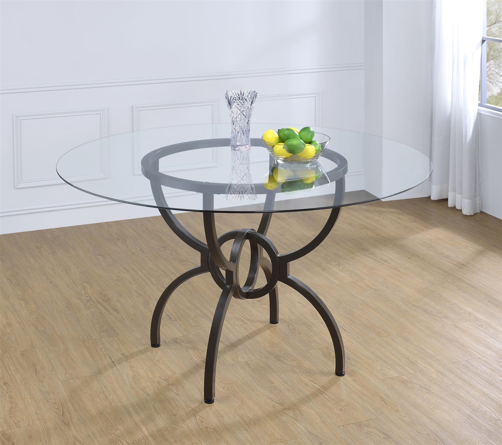 Arion Gunmetal Finished Round Glass Top Dining Table