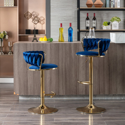 WeeHaa Modern Adjustable Height Velvet Bar Stools with Gold Base Set of 2