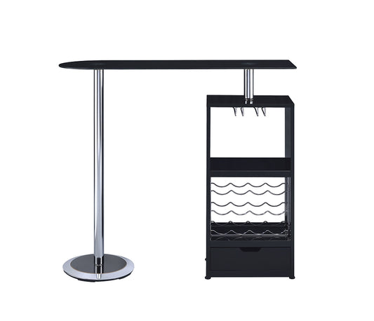 Marla Contemporary Black Lacquer & Chrome Bar Unit