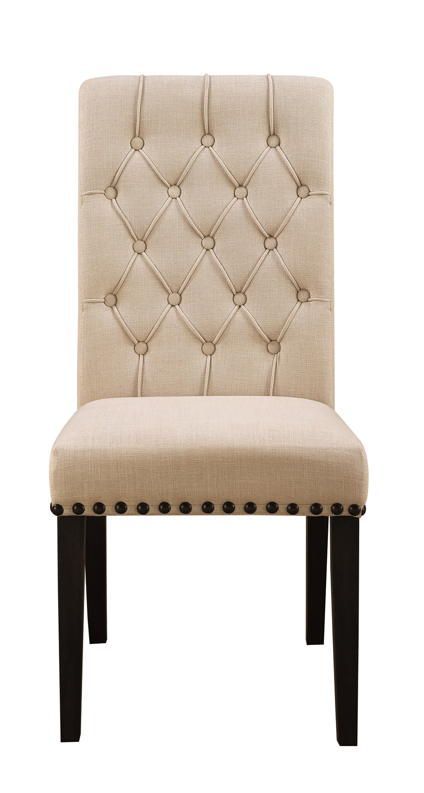 Phelps 7 Piece Traditional Antique Noir Dining Set with Beige Linen Chairs