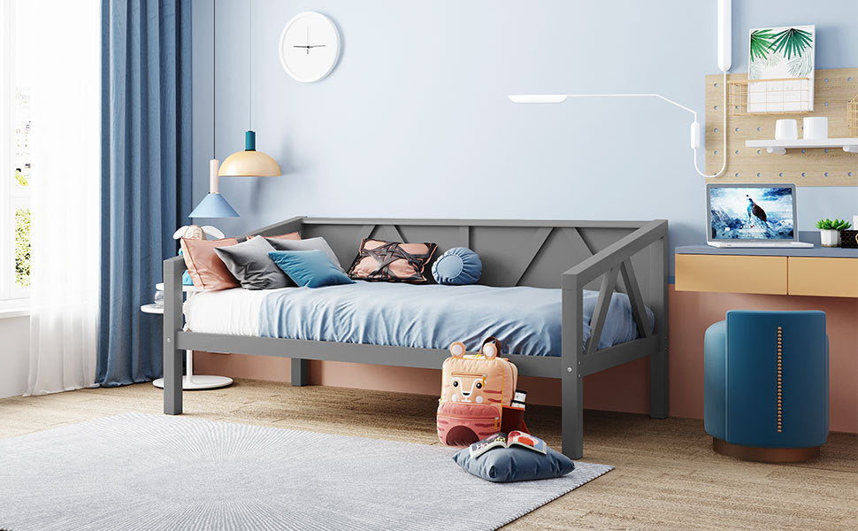 Homey Life Twin size Daybed, Wood Slat Support, Gray