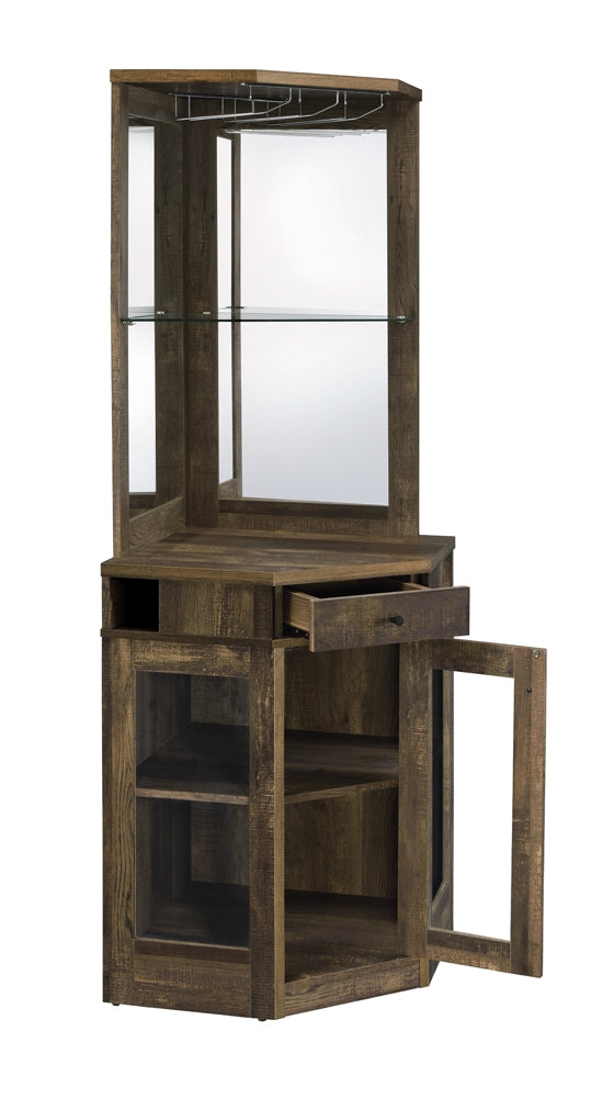 Corner Bar Cabinet With Stemware Rack Rustic Oak