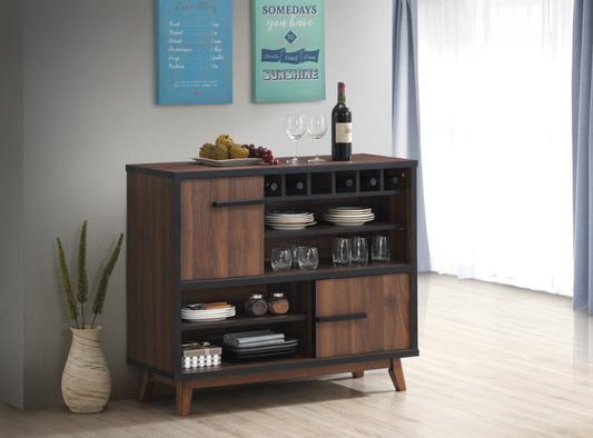 Wine Cabinet With 2 Sliding Doors Walnut And Black
