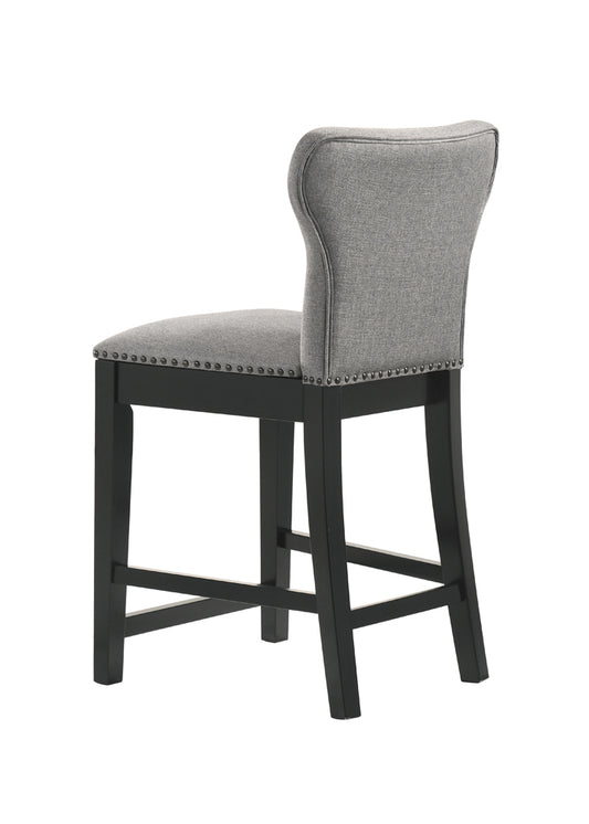 Upholstered Solid Back Counter Height Stools with Nailhead Trim Set of 2 Grey and Black