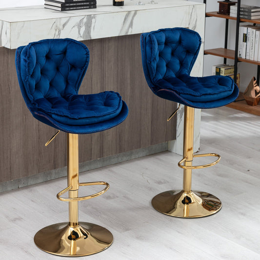 WeeHaa Modern Adjustable Height Tufted Velvet Swivel Bar Stools Set of 2
