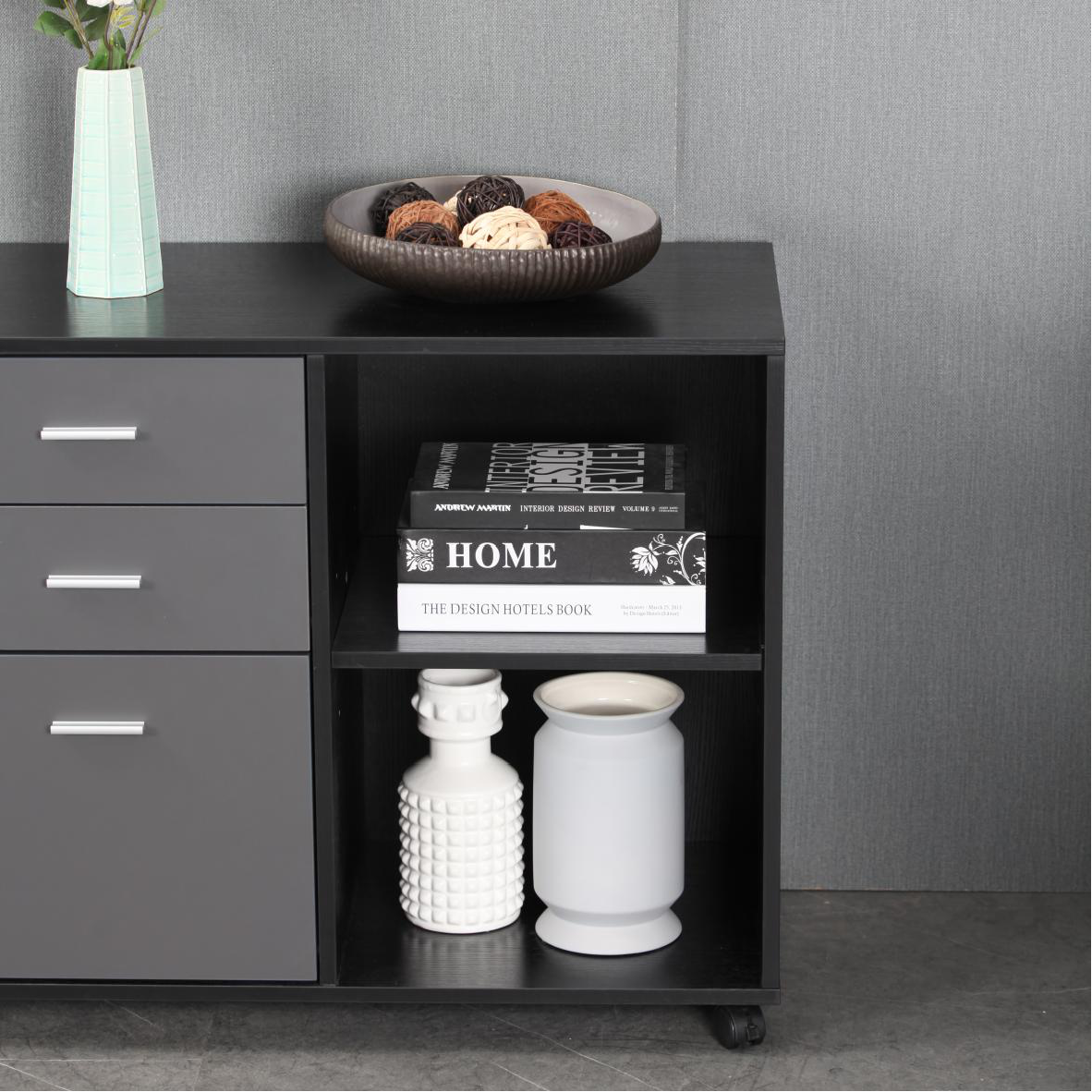 File Cabinet with 3 Drawer Mobile Lateral Filing Cabinet/Storage Cabinet for Home Office Black & Dark Grey