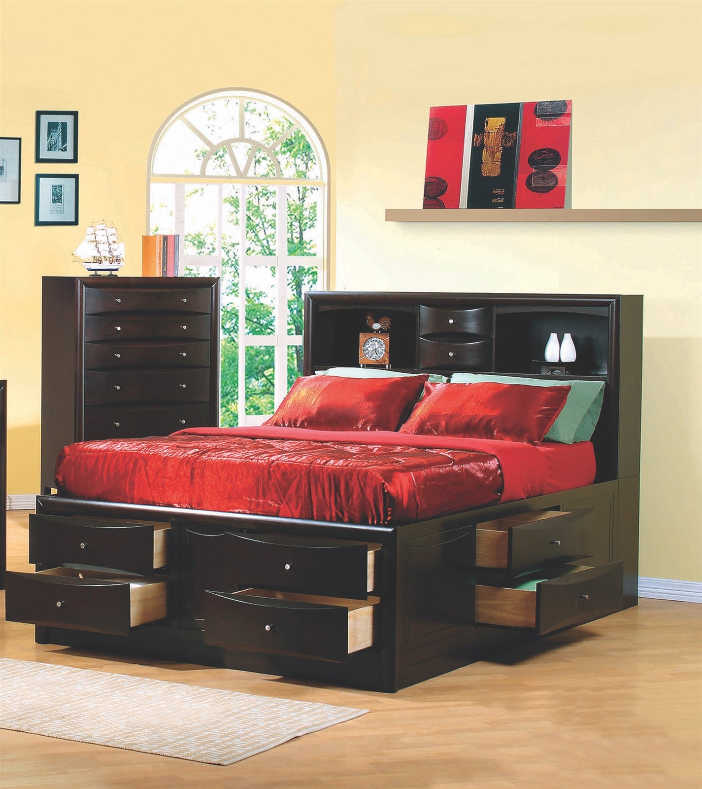 Phoenix 10-Drawer King Bed in Deep Cappuccino