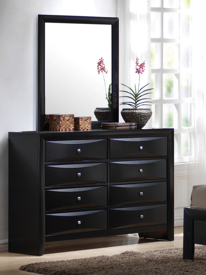 Liana Contemporary 8 Drawer Black Finish Dresser w- Silver Knobs