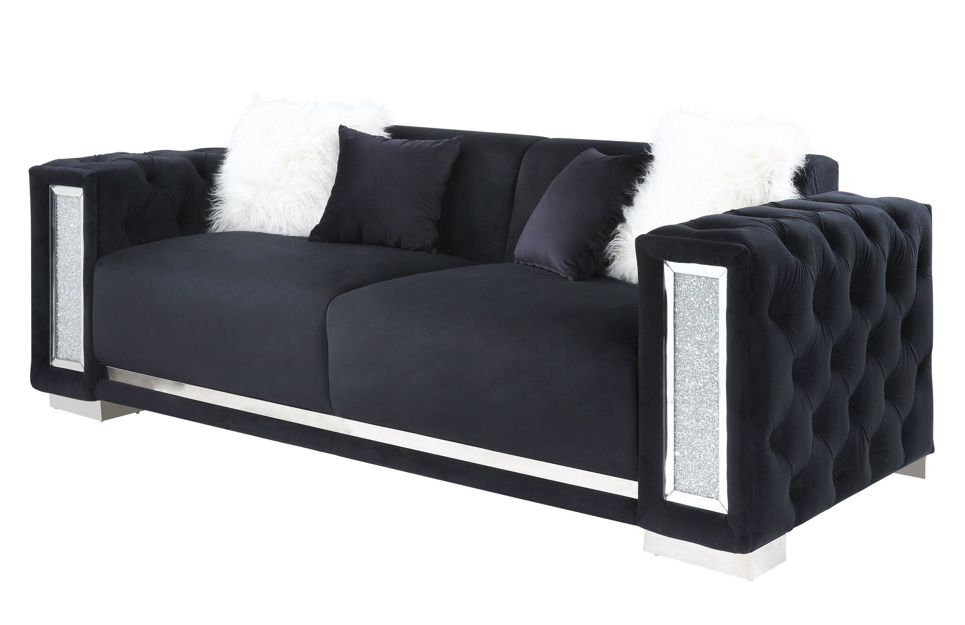 Trislar Black Velvet & Crushed Crystal Glam Sofa