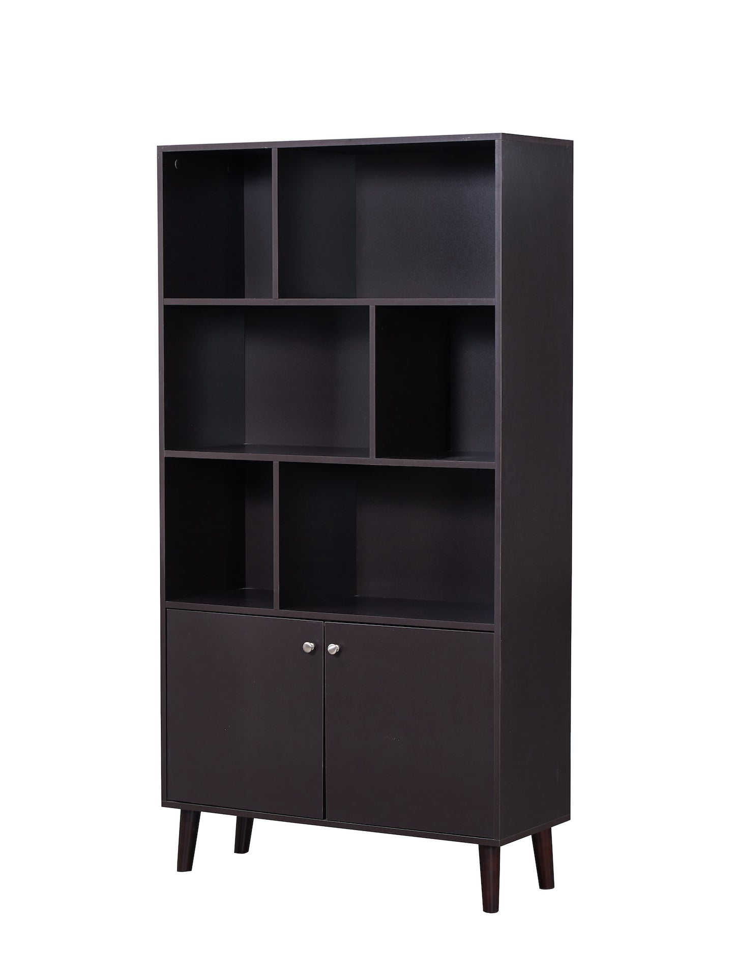 JaydenMax 67" 3-Tier Bookshelf with Doors - Coffee