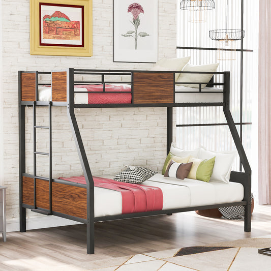 Homey Life Twin over Full Metal Bunk Bed - Black & Brown