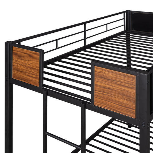Homey Life Twin over Twin Metal Bunk Bed - Black & Brown