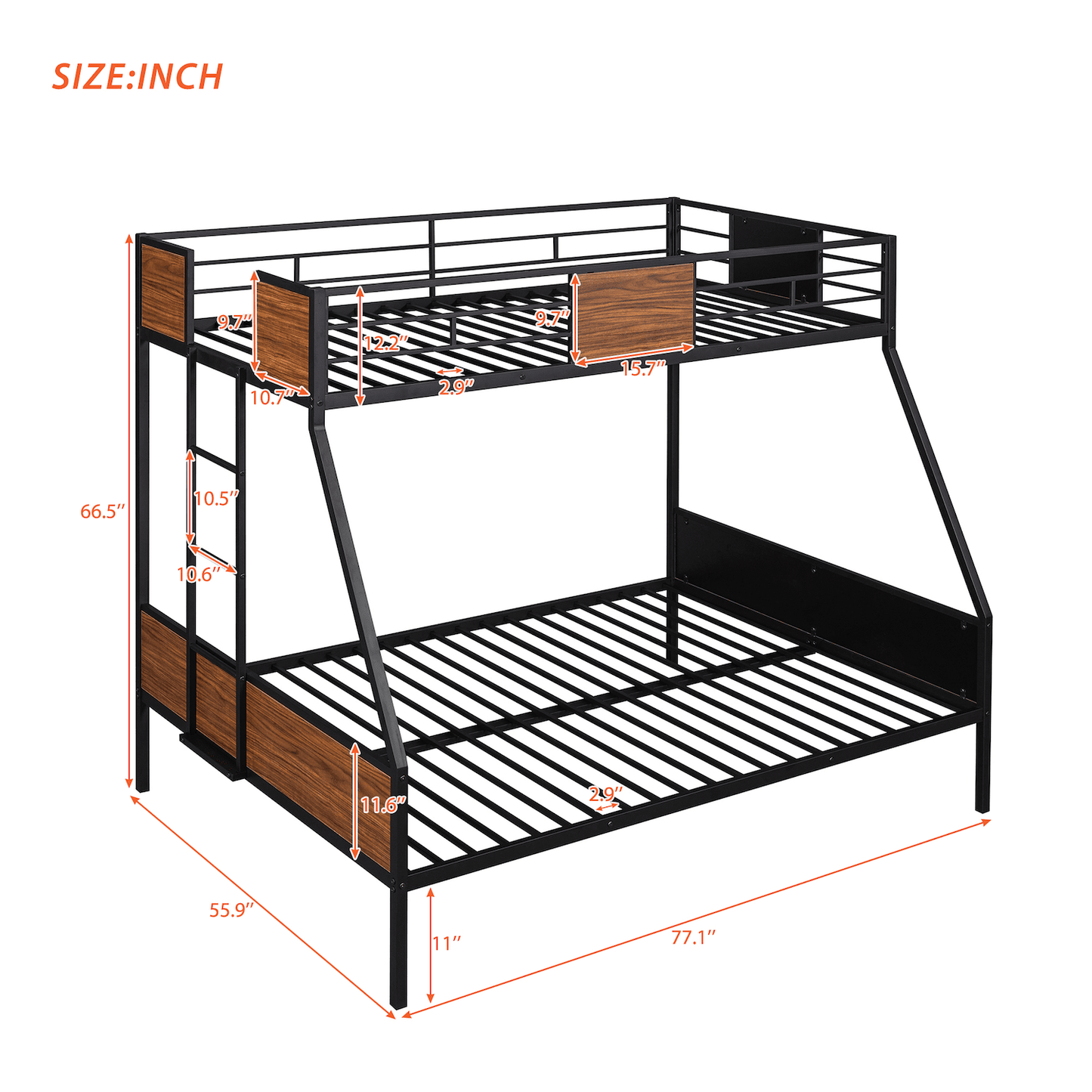 Homey Life Twin over Full Metal Bunk Bed - Black & Brown