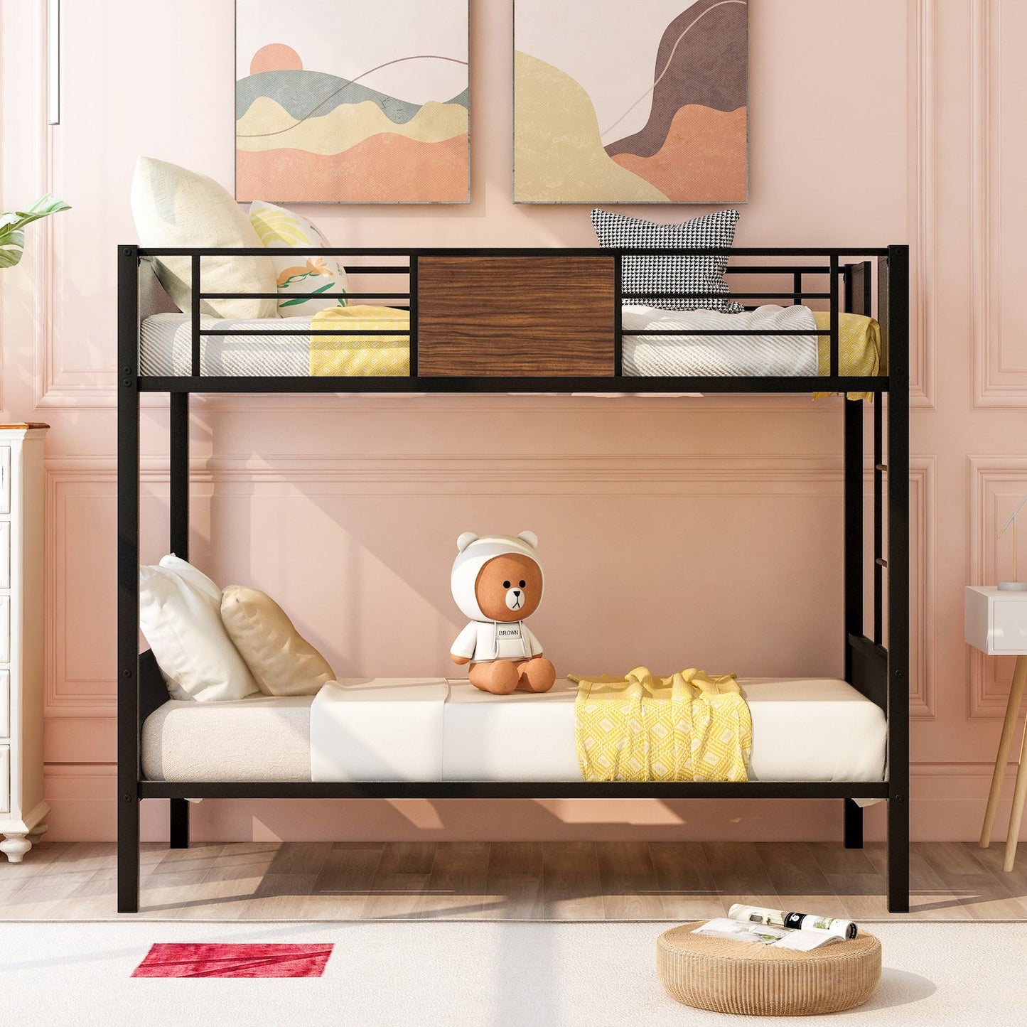 Homey Life Full over Full Metal Bunk Bed - Black & Brown