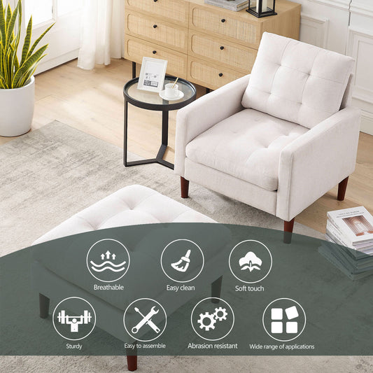 Welike Modern Upholstered Sofa Chair & Ottoman Set - Beige