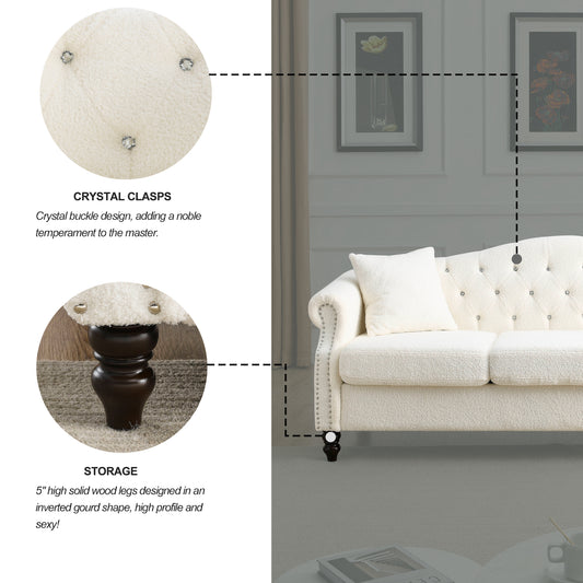 79" Chesterfield Sofa in Plush White Teddy Fabric