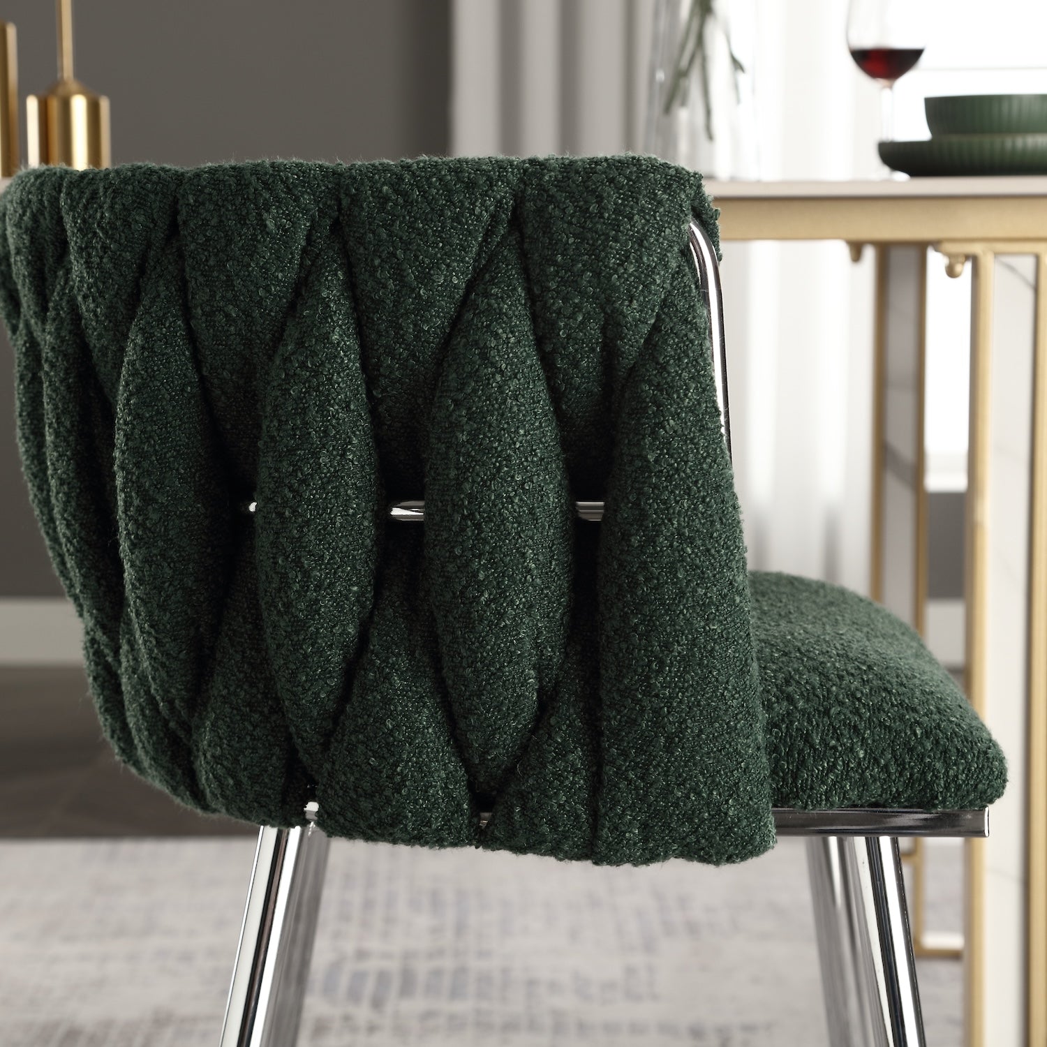 Coolmore Contemporary Woven Boucle Dining Chairs Set of 2 Emerald