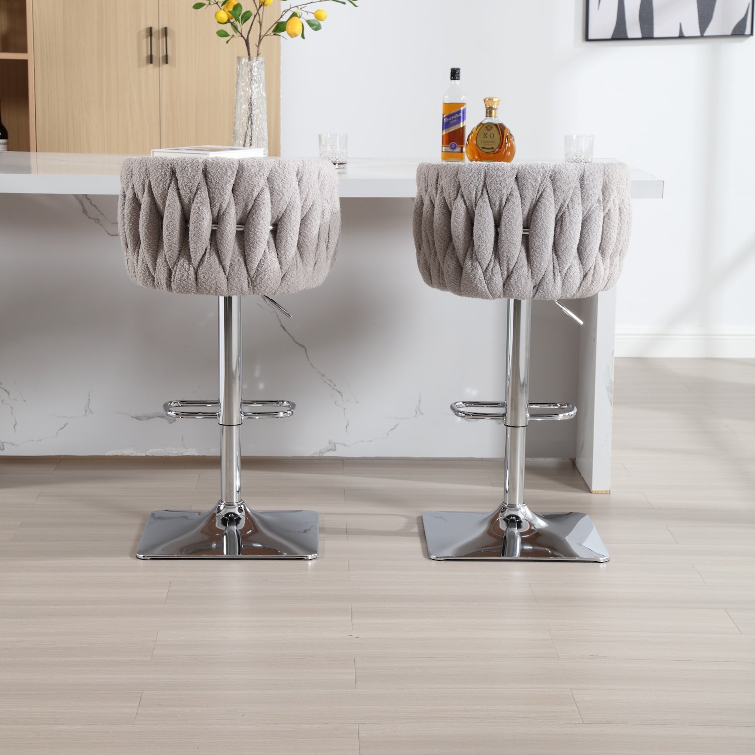 Coolmore Vintage Bar Stools in Gray Boucle Set of 2