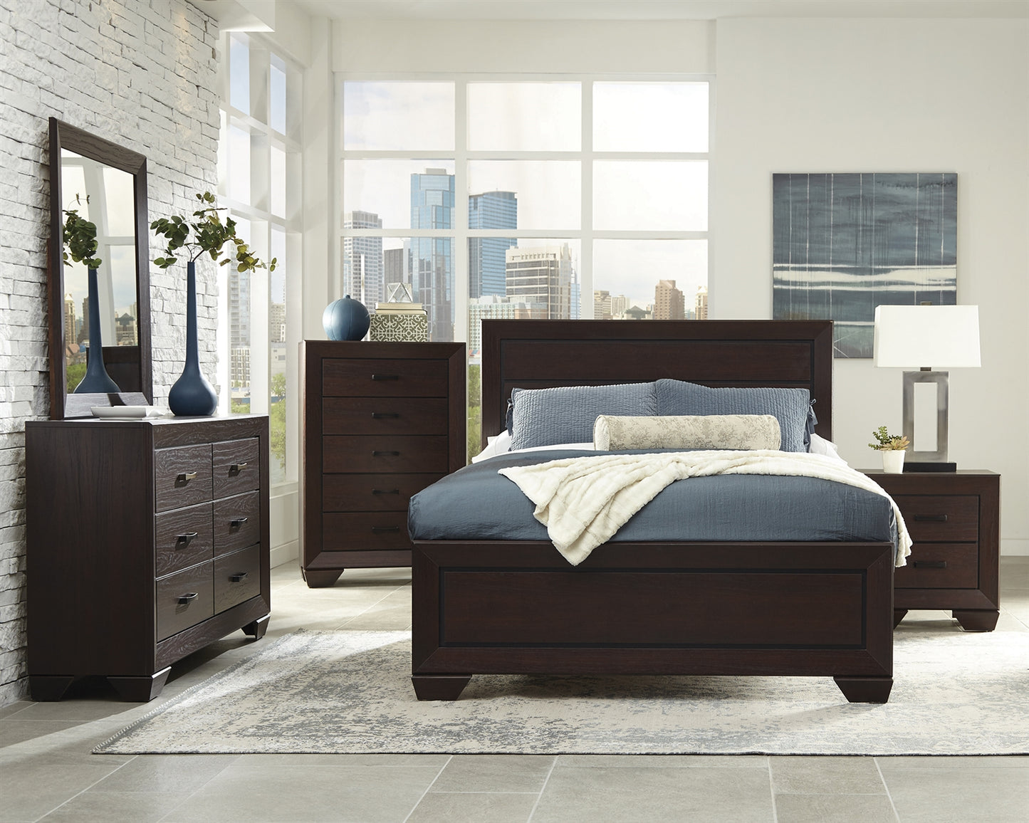 Holt Contemporary Dark Cocoa Finish Queen Panel Bed