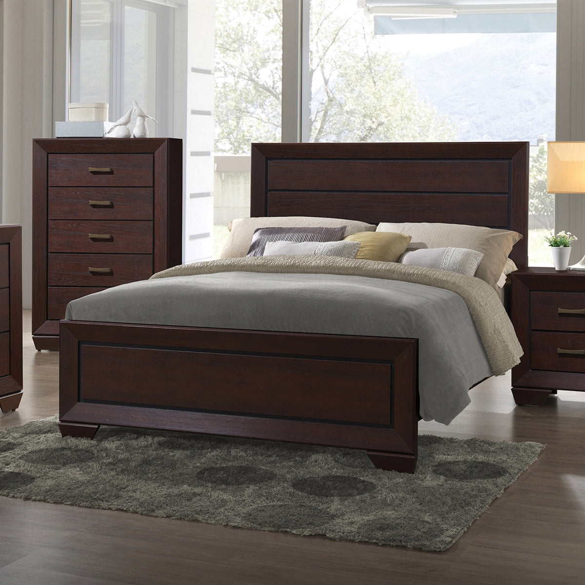 Holt Contemporary Dark Cocoa Finish Queen Panel Bed