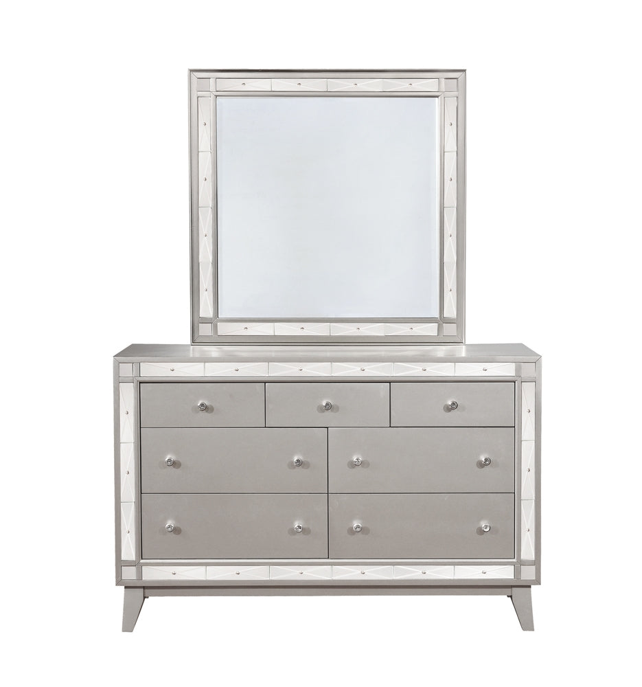 Leighton King Panel Bed With Mirrored Accents Mercury Metallic