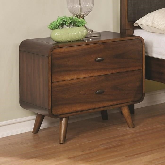 Milton Dark Walnut Finish 2 Drawer Nightstand w- USB Charging