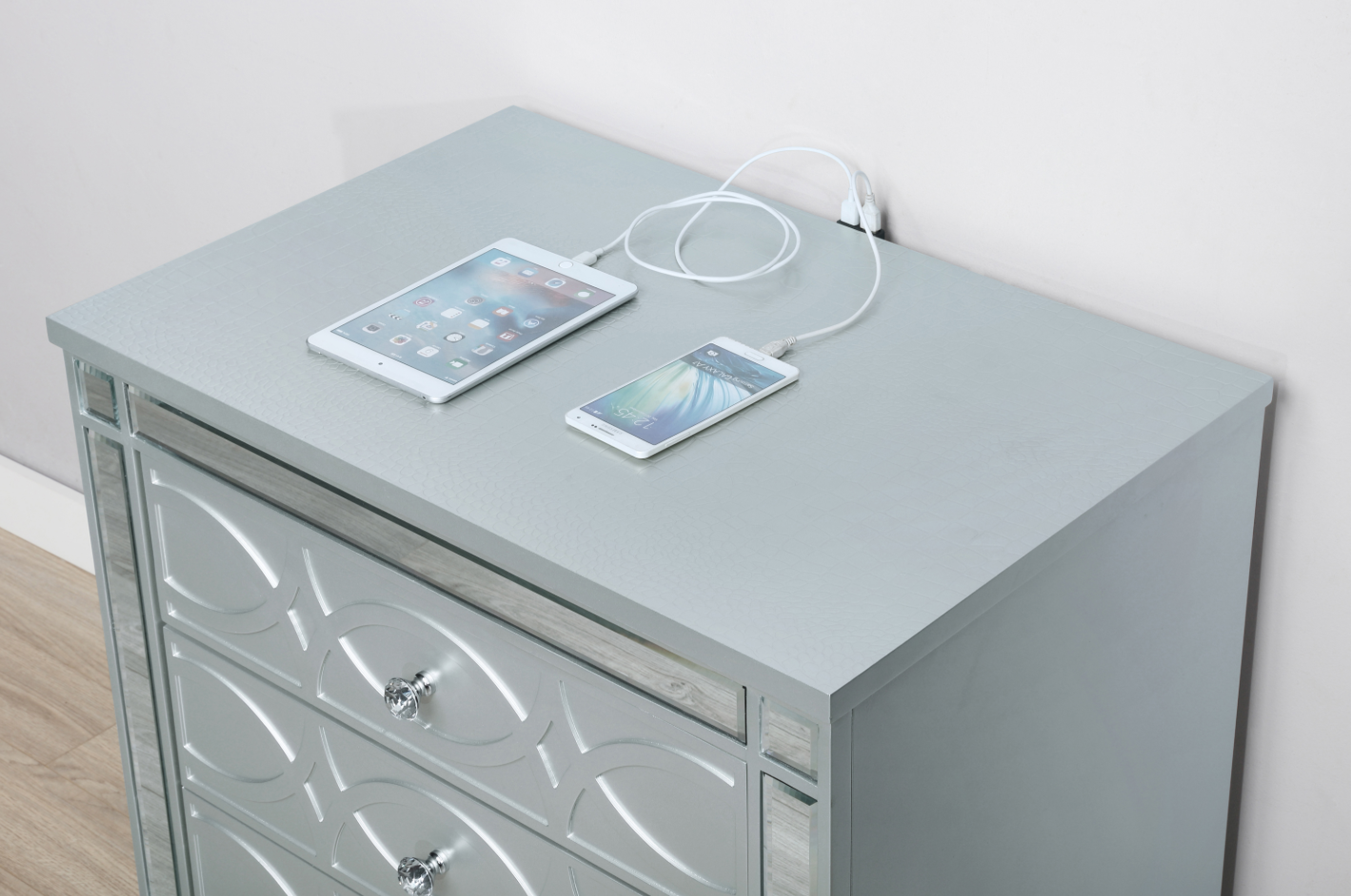 Gunnison 2-Drawer Nightstand Silver Metallic