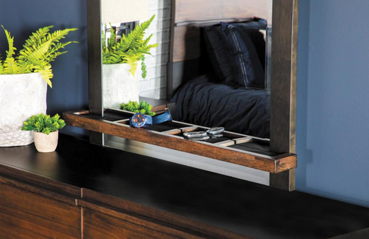 Azalia Mirror with Jewelry Tray Black and Walnut