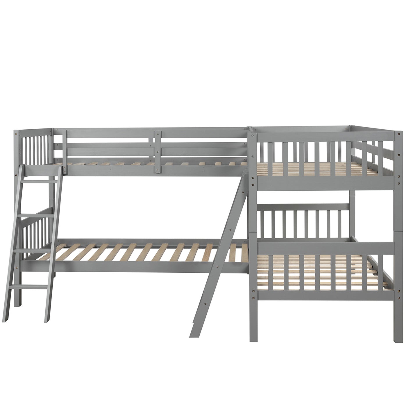 L-Shaped Bunk Bed with Ladder,Twin Size-Gray