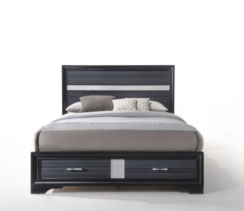 Naima King Storage Bed in Black with Contrasting Gray