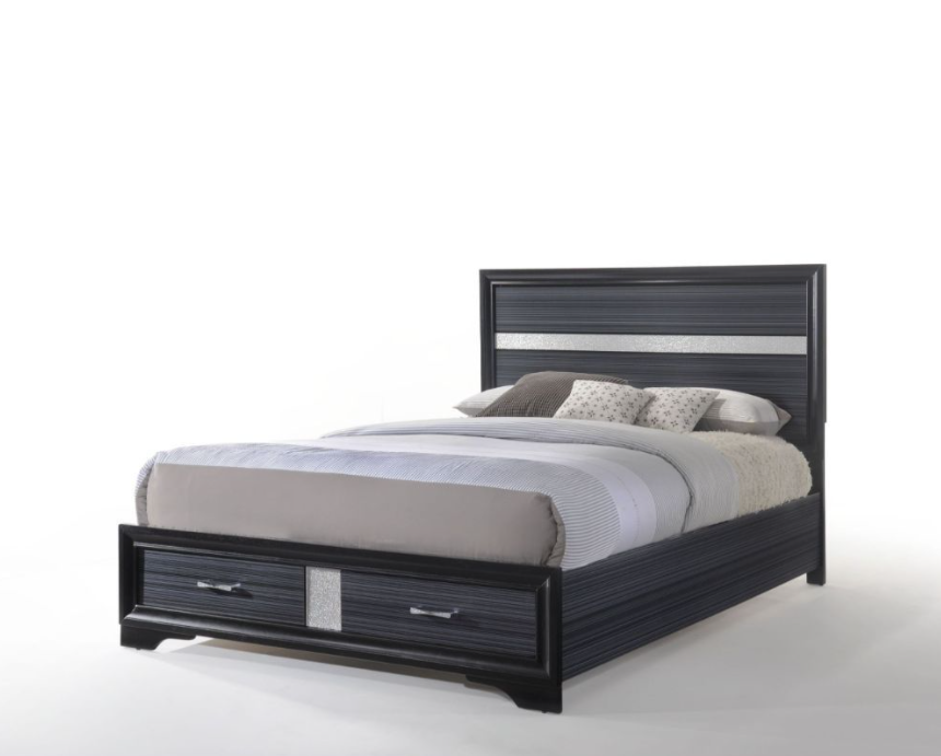 Naima Queen Storage Bed in Black with Contrasting Gray