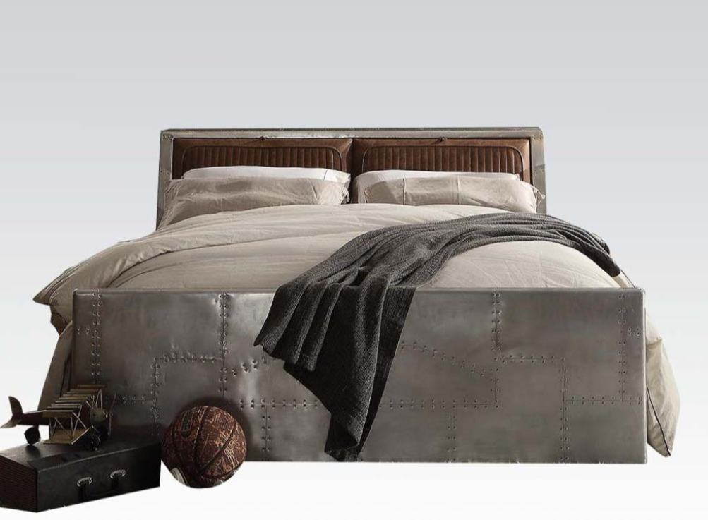 The Brancaster Queen Bed in Aluminum & Leather