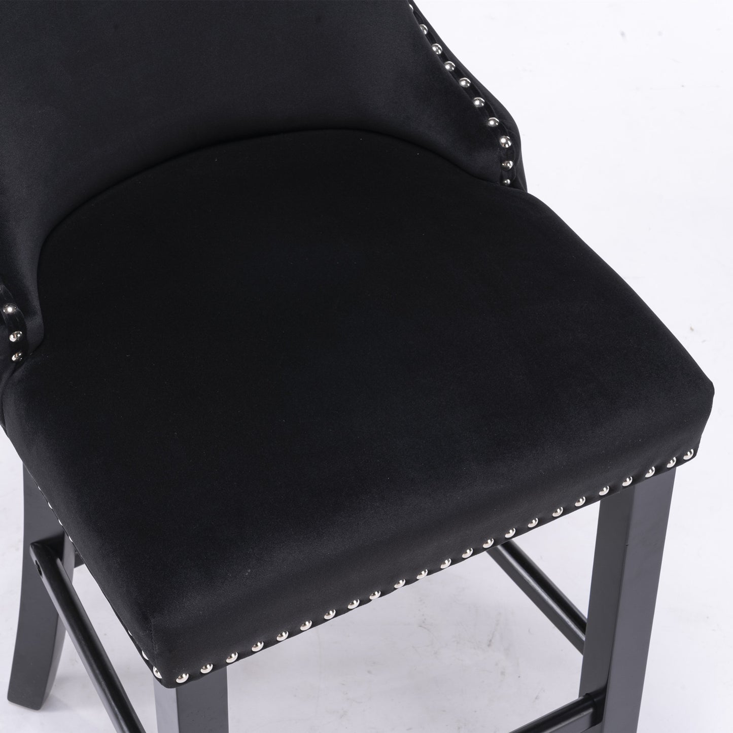 Contemporary Black Velvet Upholstered Wing-Back Counter Height with Button Tufted Decoration and Wooden Legs Set of 2