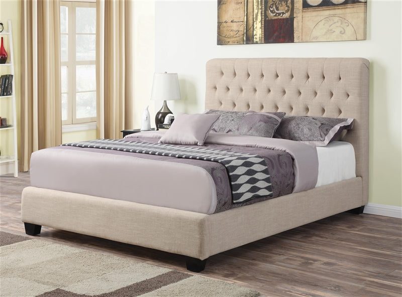 Jillian King Size Diamond Tufted Bed in Oatmeal