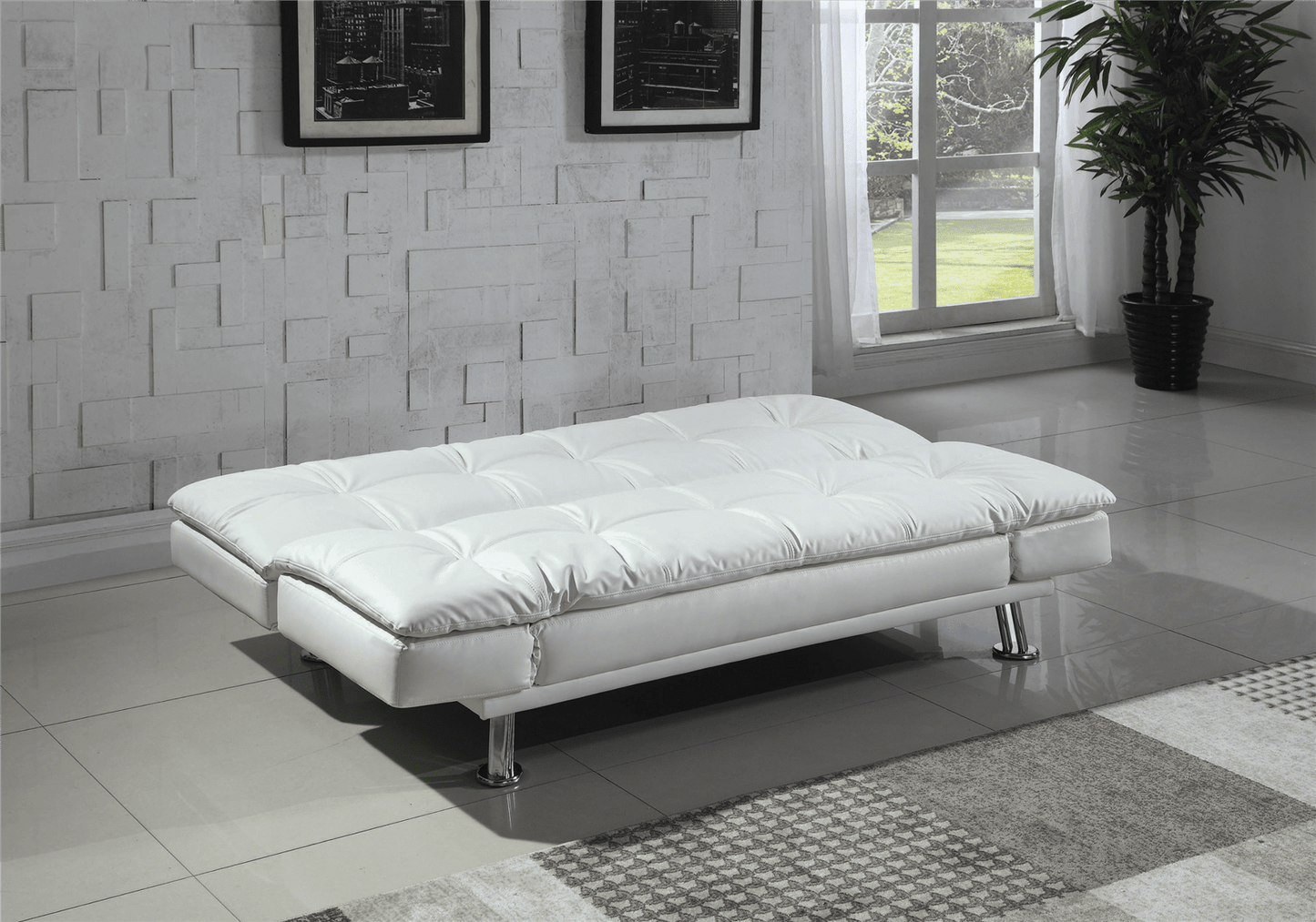 Dilleston Tufted Back Upholstered Sofa Bed White