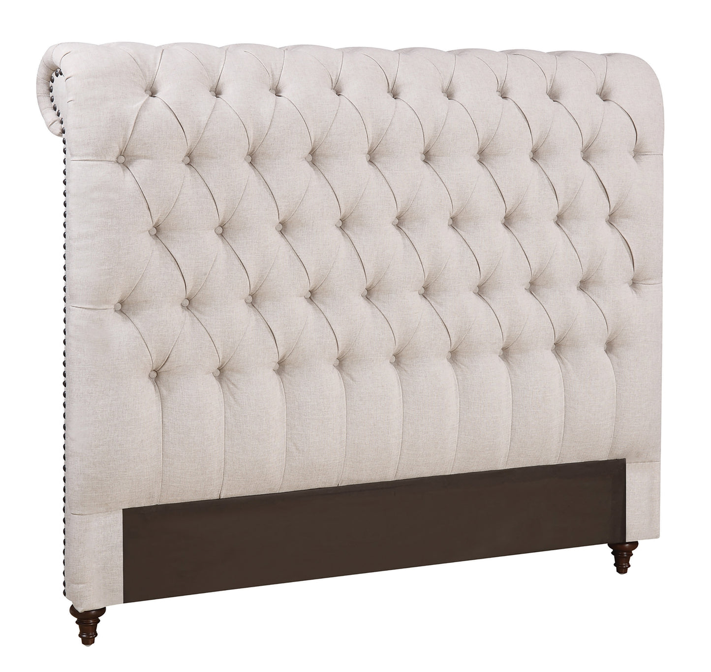 Devon King Size Button Tufted Upholstered Headboard in Beige