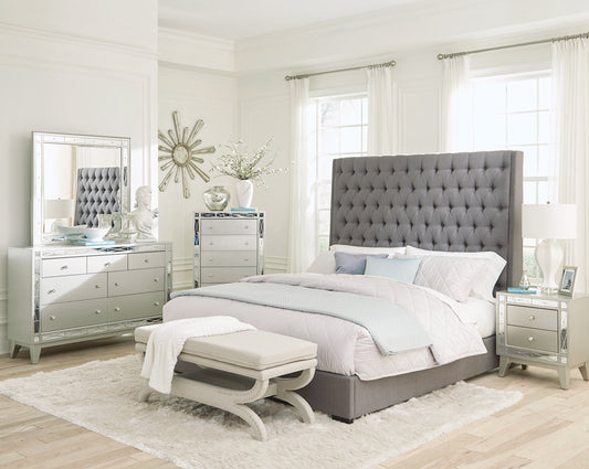 Camille 72" Button Tufted Bed in Gray - King