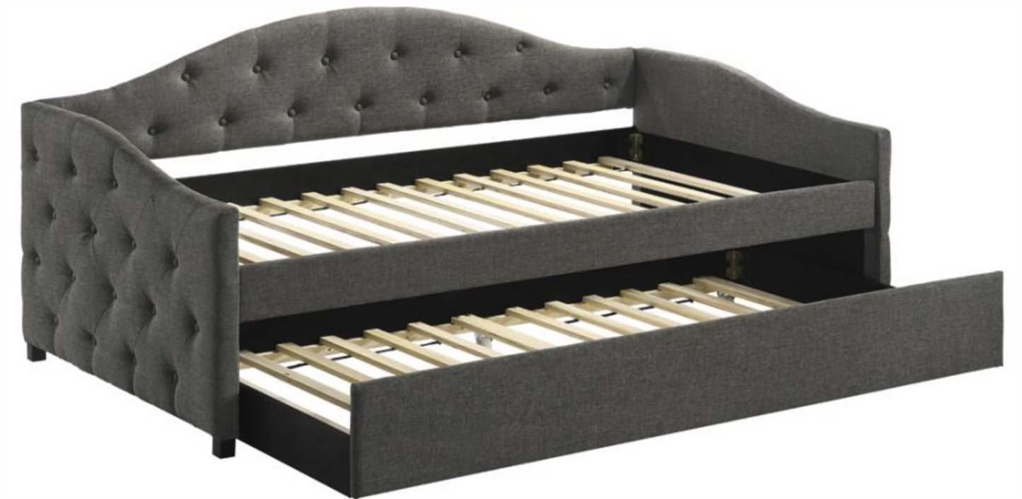 Sadie Camelback Daybed & Trundle in Gray Woven Fabric