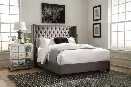 Bancroft Demi-Wing Full Bed in Grey Woven Fabric