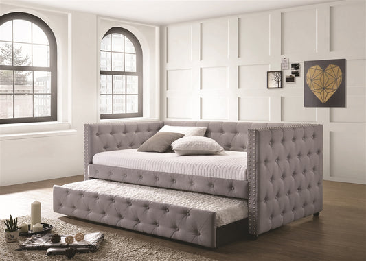 Mockern Tufted Upholstered Daybed With Trundle Grey