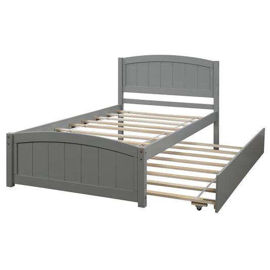 Homey Life Twin size Platform Bed with Trundle, Gray