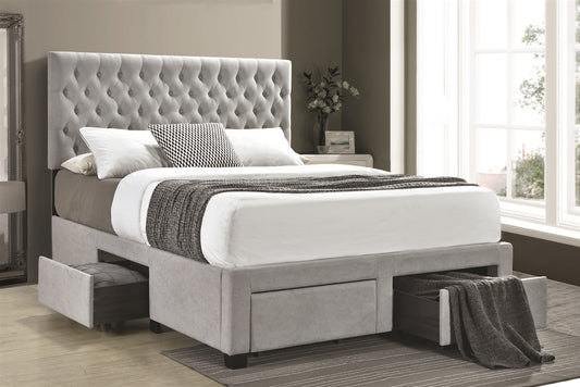 Lompoc Light Grey Upholstered King Storage Bed