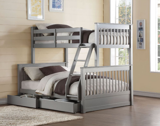 Haley II Twin-Full Bunk Bed in French Gray w- Storage