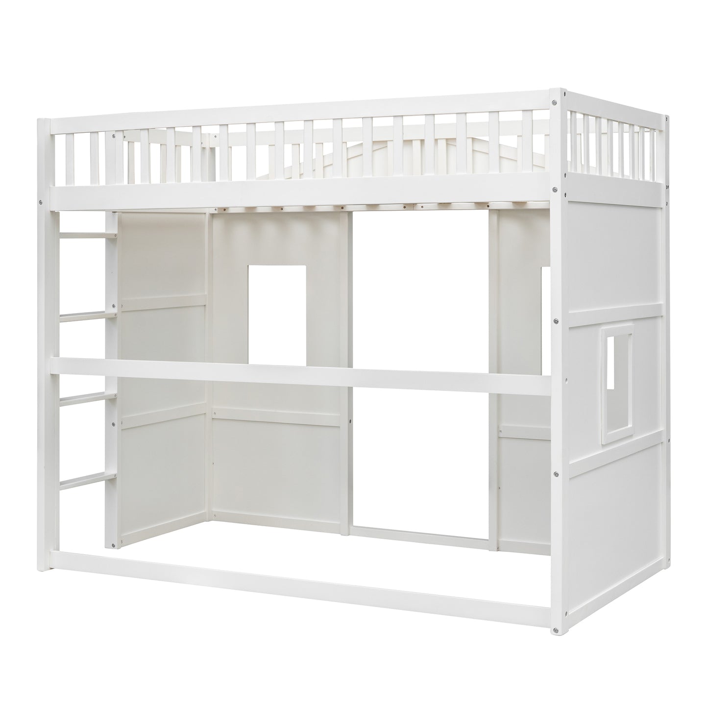 Twin Size House Loft Bed With Ladder-White