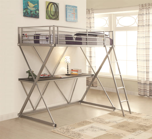 Orley Silver Twin over Workstation Loft Bed