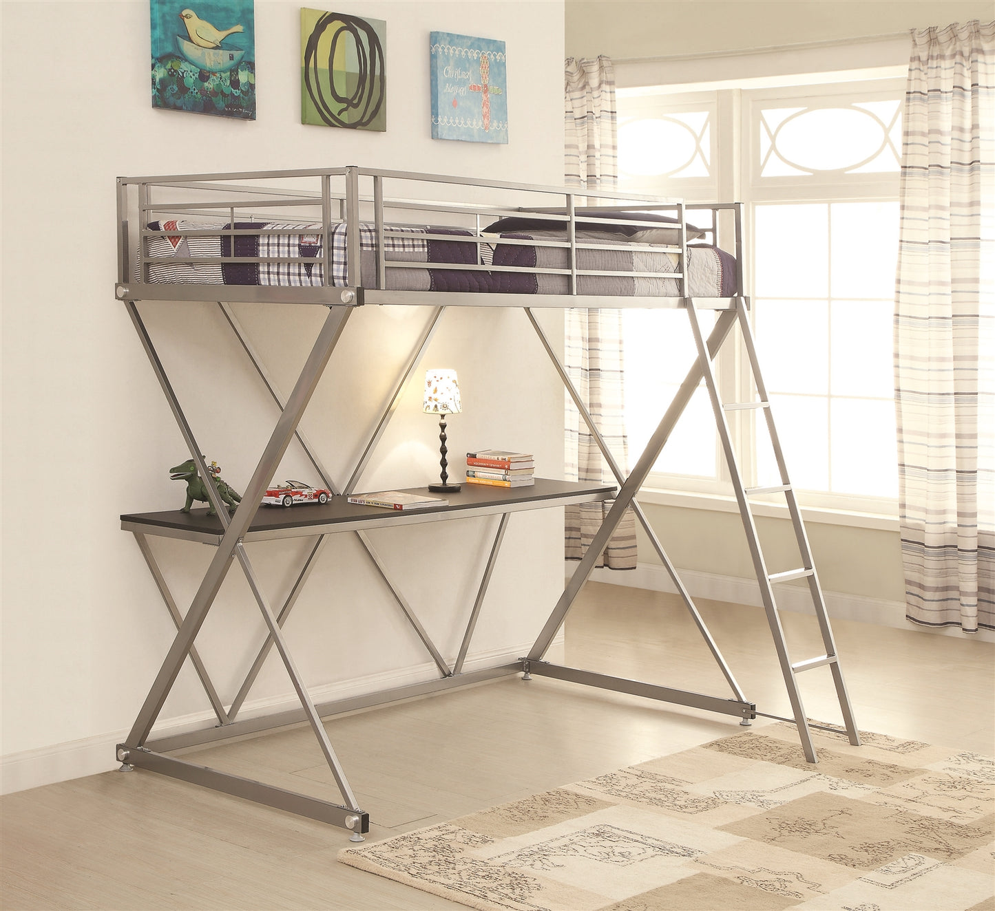 Orley Silver Twin over Workstation Loft Bed